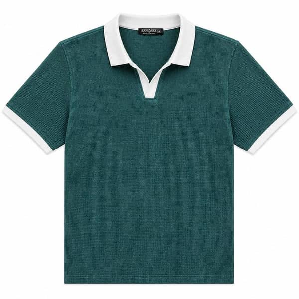 Men’s Classic Thermal Knit Contrast Collar Polo Shirt – Casal Green