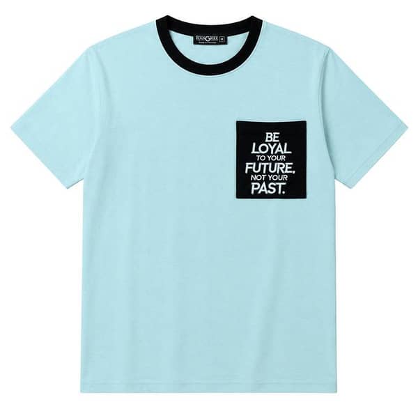 Men's Round Neck Contrast Printed Pocket Tee Shirt - Sky Blue