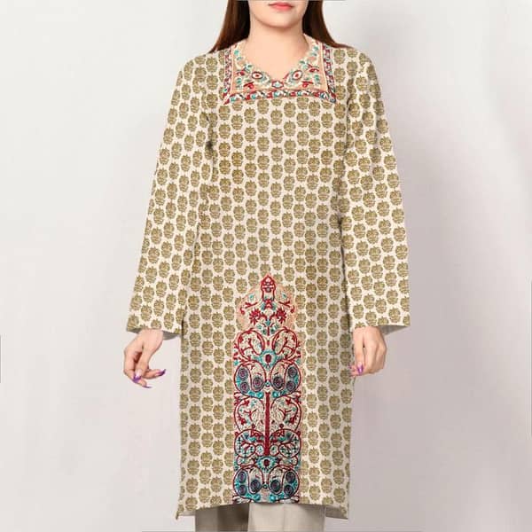 Women Long Style Embroidered Lawn Kurti