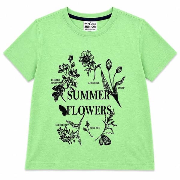 Girls’ Summer Flowers Graphic Printed T-Shirt – Light Green