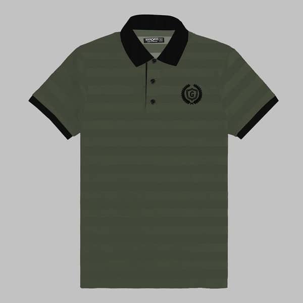 HG SIGNATURE EMB. CONTRAST COLLAR OLIVE GREEN POLO