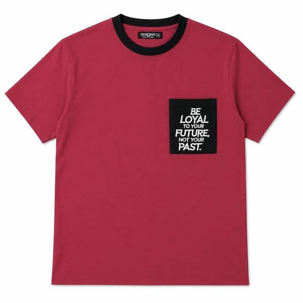 Men's Round Neck Contrast Printed Pocket Tee Shirt - Red