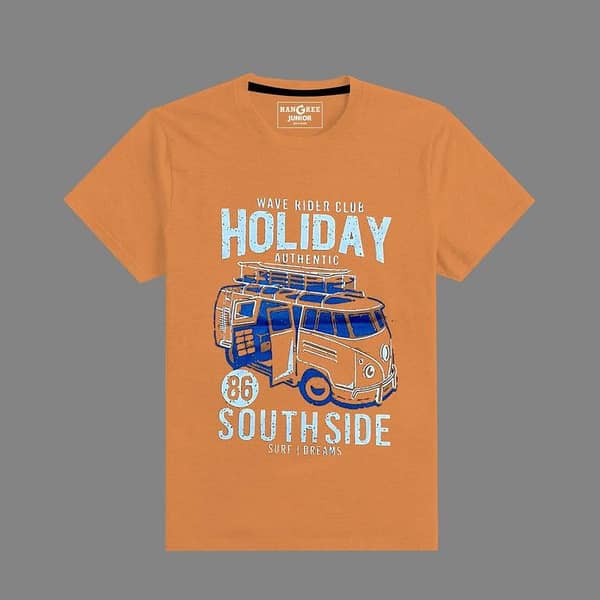 BOY'S "HOLIDAY VAN" PRINTED ORANGE TEE SHIRT