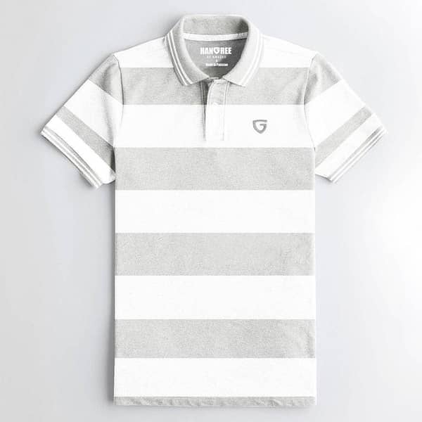 Gray & White Strap Style Tipping Polo Shirt