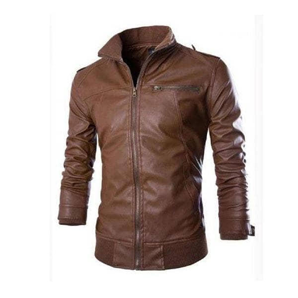 Mens Slim Fit Pu Leather JACKET C66 (Chocolate Brown)