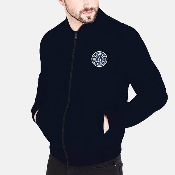Mens Navy Fleece Zipper Jacket With Badge