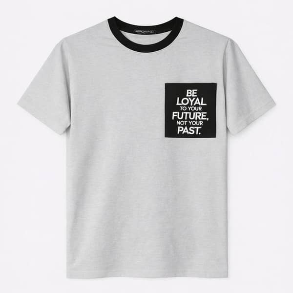 Men's Round Neck Contrast Printed Pocket Tee Shirt - Light Gray