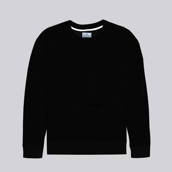 Premium Self Textured Fleece Sweat Shirt - Black