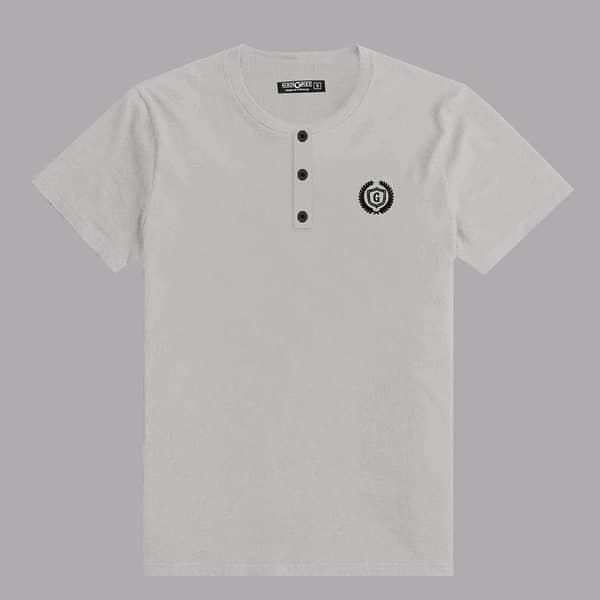HG SIGNATURE EMB HENLEY TEE - OFF WHITE
