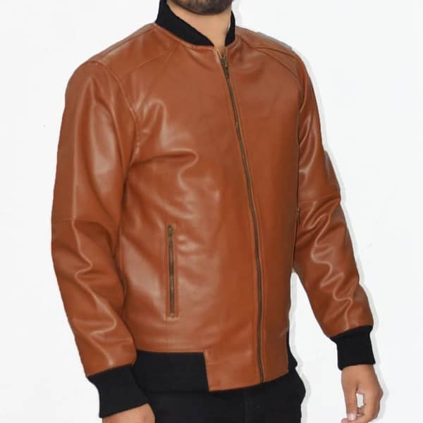 Men Bomber Style PU Leather Jacket