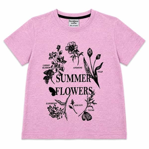 Girls’ Summer Flowers Graphic Printed T-Shirt – Pink Pearl