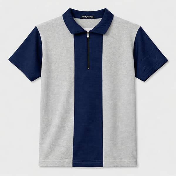 Men’s Premium Thermal Knit Half-Zip Polo Shirt – Gray & Navy