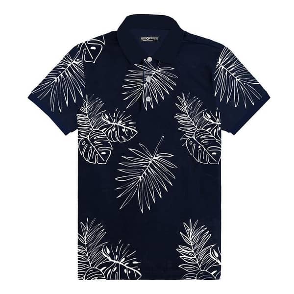 HG All Over Floral Printed Polo Shirt For Men's - Black Navy