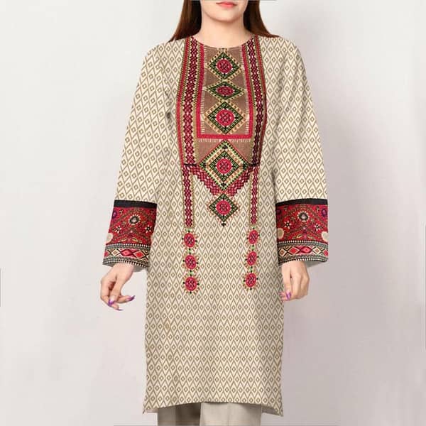 Women Long Style Embroidered Lawn Kurti