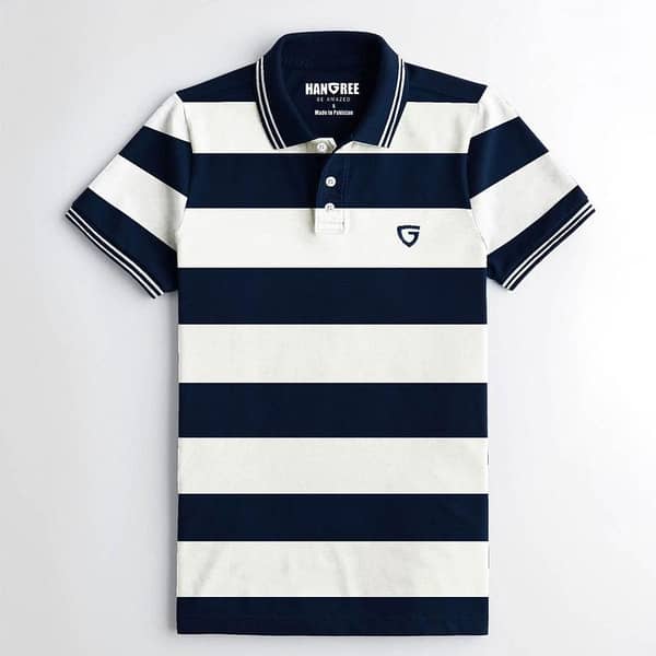 Navy & White Strap Tipping Polo