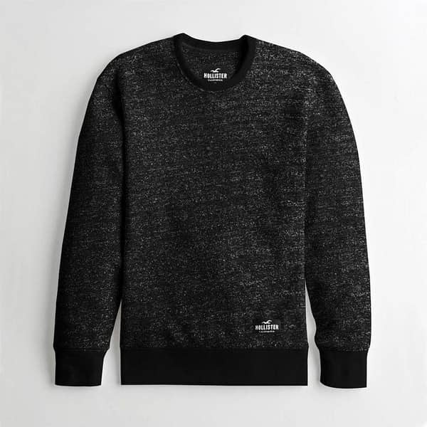 HLSTR Textured Black Solid Sweat Shirt