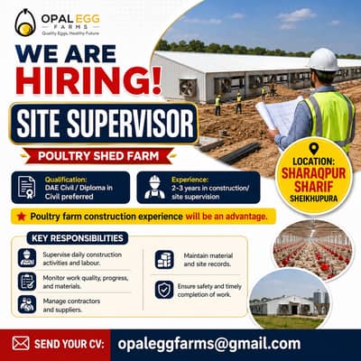 Site Supervisor – Poultry Shed Farm | Sharaqpur Sharif, Sheikhupura