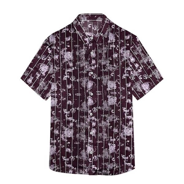 Men’s Abstract Grid Printed Casual Shirt - Maroon