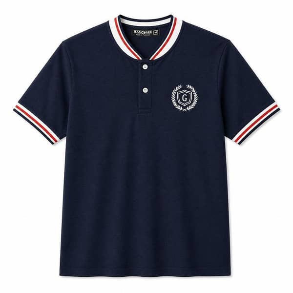 Men’s Signature Embroidered Contrast Neck Henley T-Shirt – Navy
