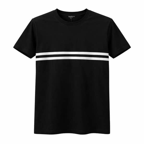 Men’s Premium Contrast Chest Stripe T-Shirt – Black