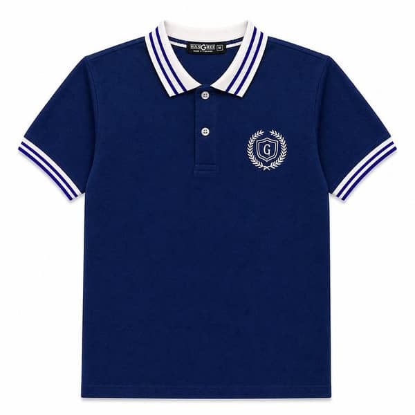 Mens’ Signature Embroidered Contrast Collar Polo Shirt – Navy Blue