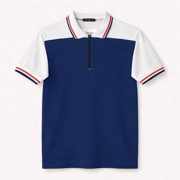 Men’s Modern Luxe Panel Half Zip Polo Shirt - Blue & White
