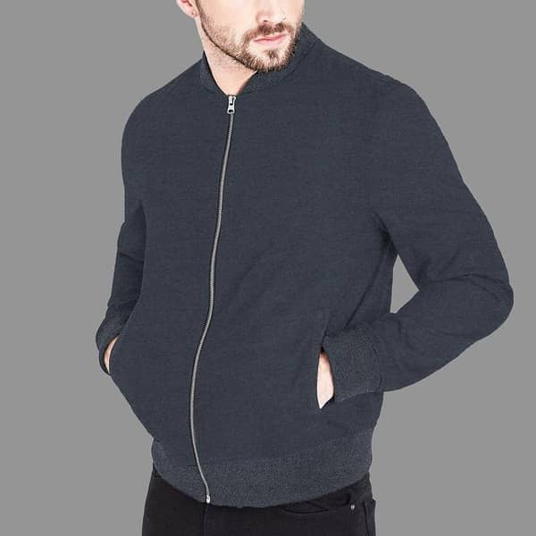 Charcoal Fleece Bomber Zipper Jacket