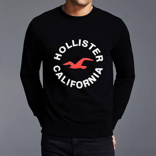 Men's "Hollister" Printed Fleece Sweat Shirt - Black
