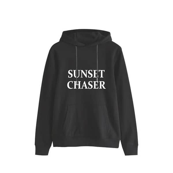 Exclusive "Sunset Chaser" Printed Pull Over Fleece Hoodie - Gray Black