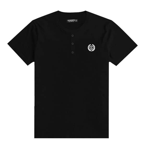 Signature Embroidered Henley Shirt - Black