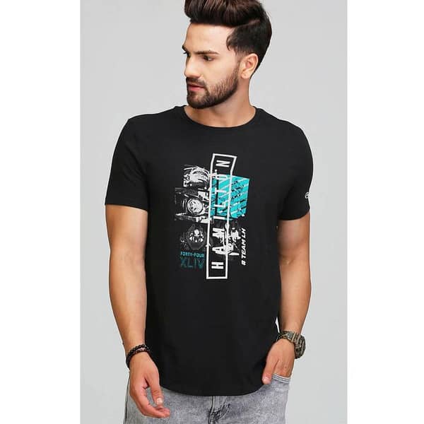 HAMILTON GRAPHIC PRINTED MERCEDZ BLACK T SHIRT
