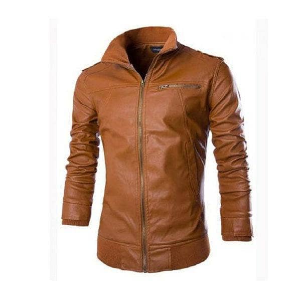 Mens Slim Fit Pu Leather JACKET C66 (Light Brwon)