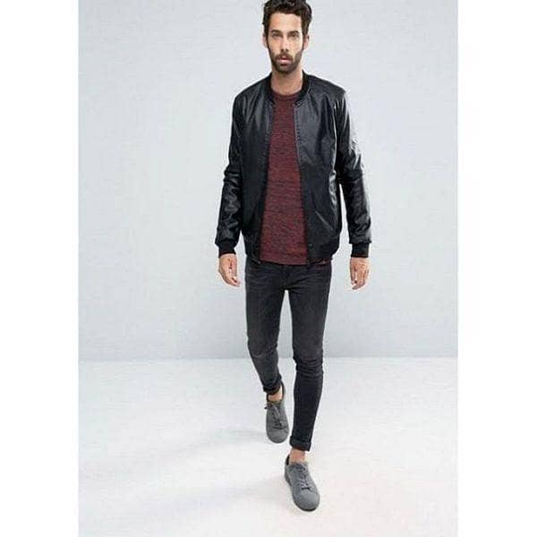 Mens Slim Fit Pu Leather Jacket M1