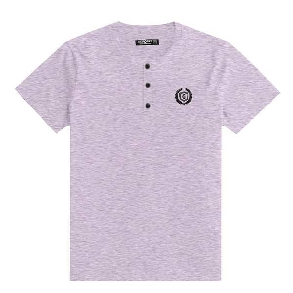 Textured Signature Embroidered Henley Tee Shirt - Light Purple