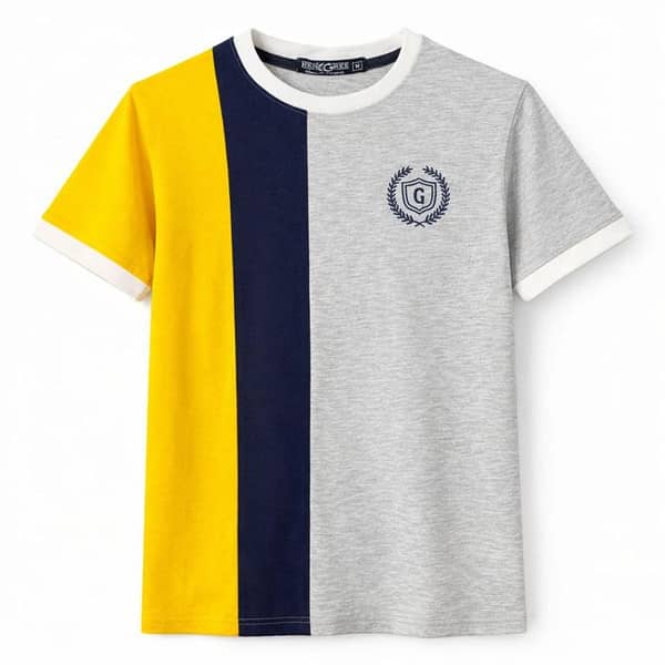Men's Premium Vertical Panel Tee Shirt - Yellow / Navy / Grey