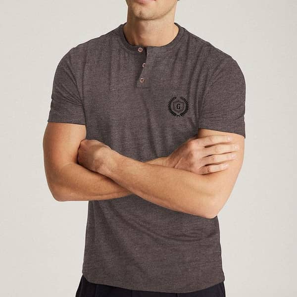 HG Textured Brown Banned Collar Tee Shirt