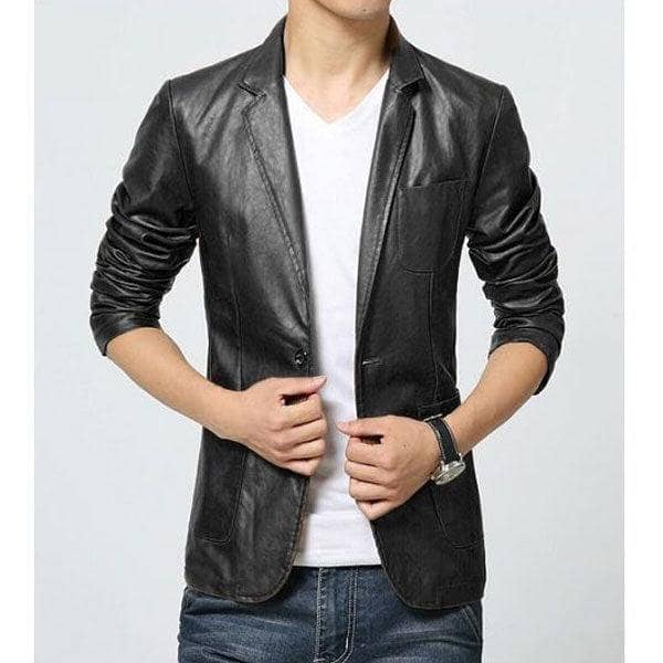 Mens Slim Fit Pu JACKET MC-Black