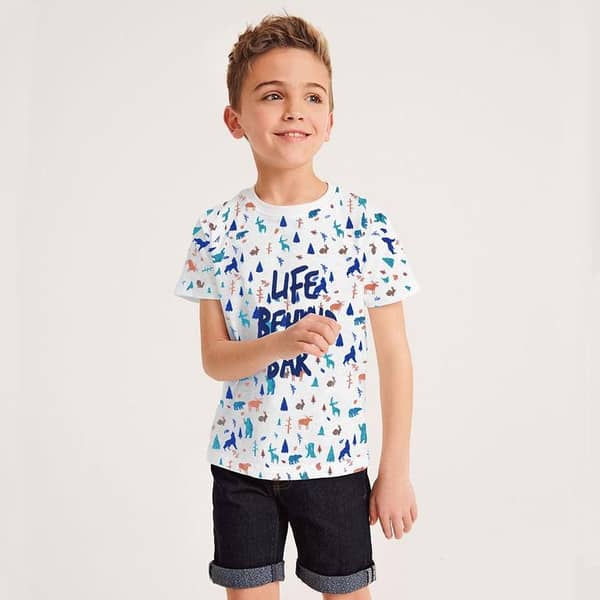 Printed White Boy's Tee Shirts
