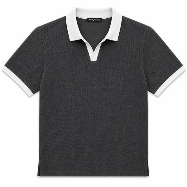 Men’s Classic Thermal Knit Contrast Collar Polo Shirt – Charcoal Gray