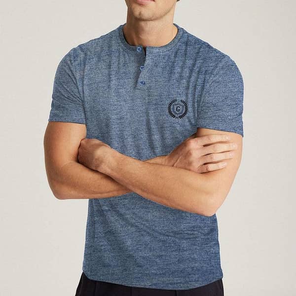 HG TEXTURED BLUE BANNED COLLAR TEE SHIRT
