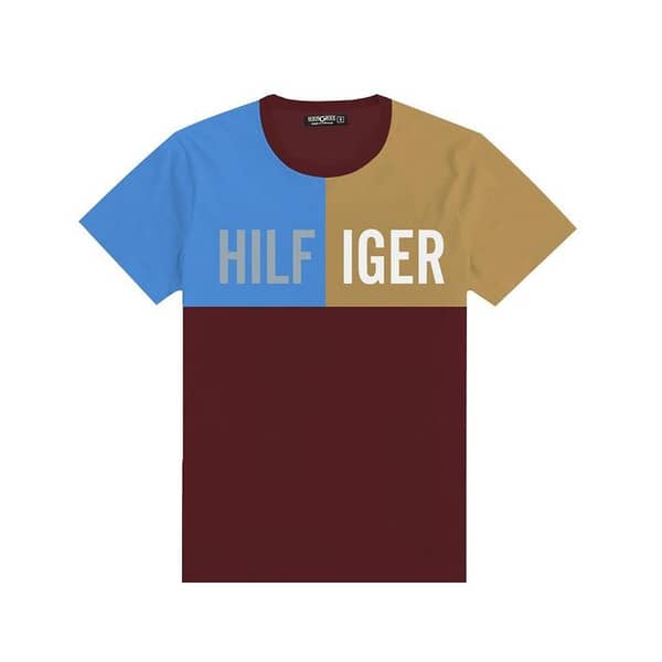 Boys Printed Patch Style Contrast Tee Shirt - Maroon