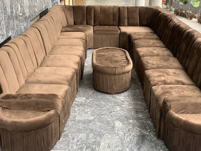 Luxury 18-Pieces U-Shaped Velvet Sofa Set  - Pure Mulberry Wood Frame