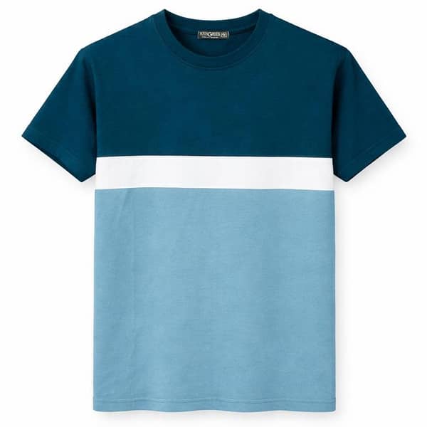 Men's Cut & Sew panel Tee Shirt - Lavish Blue, White & Glacier