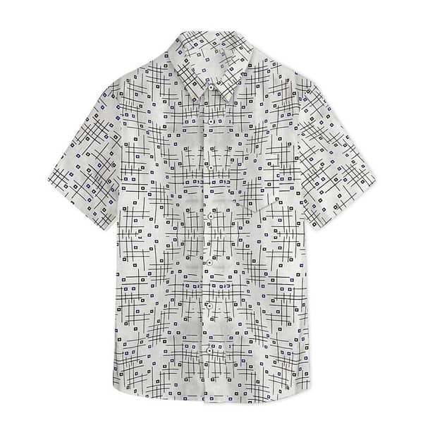 Men’s Geometric Pattern Half Sleeve Casual Shirt – White