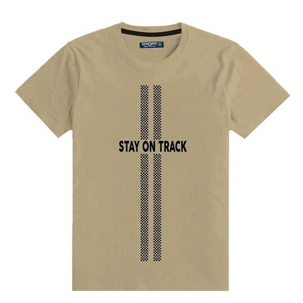 ROUND NECK "STAY ON TRACK" PRINTED TEE SHIRT