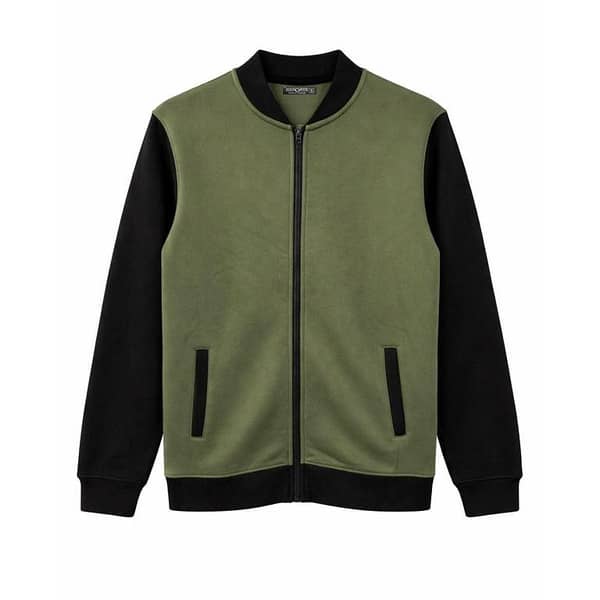 HG Contrast Sleeves Exclusive Fleece Zipper Jacket - Olive Green