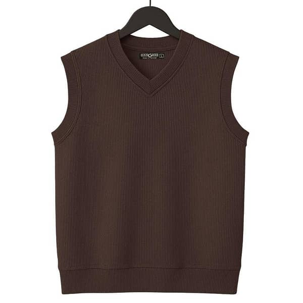 HG Men's Ribbed V-Neck Sleeveless Sweater - Choclate Brown