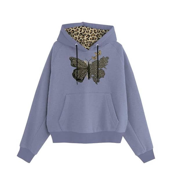 Women's Butterfly Printed Hoodie - Light Purple
