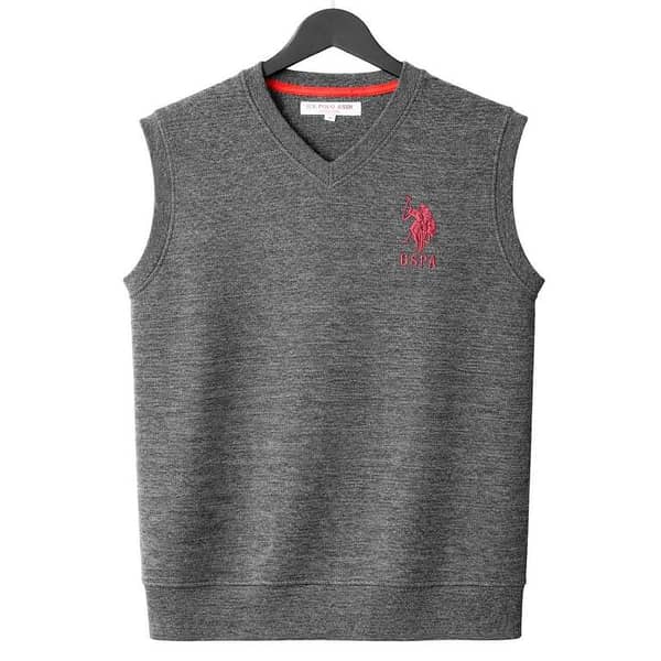 Mens Rib Knitted Sleeveless Sweater - Charcoal Gray