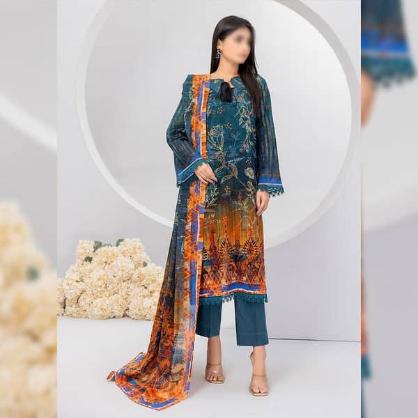 NUREH THREE PIECE DIGITAL LAWN SUIT - UNSTITCHED